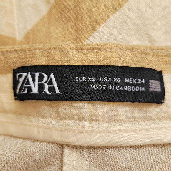 Zara Cream & Tan Linen Blend Midi Length Skirt Size XS - Picture 3 of 3